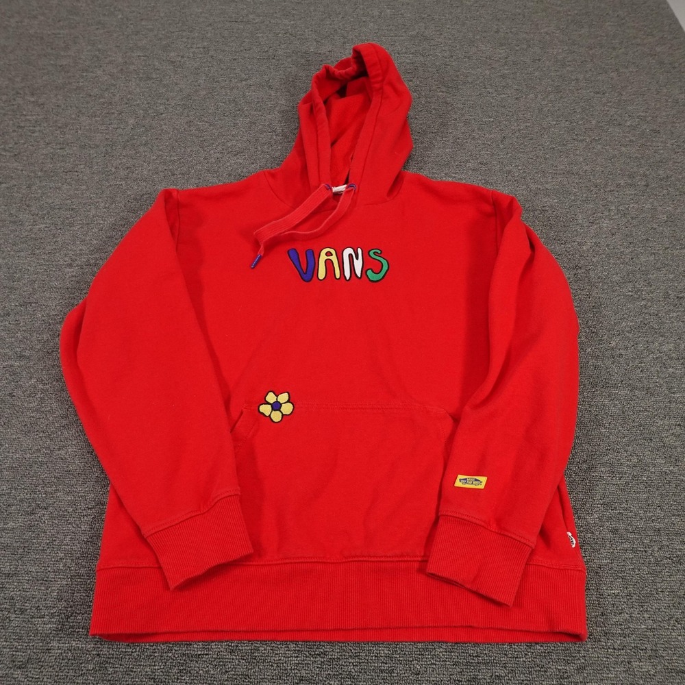 Vans Hoodie Womens Medium Red Pullover Brighton Name Embroidered Logo Skate